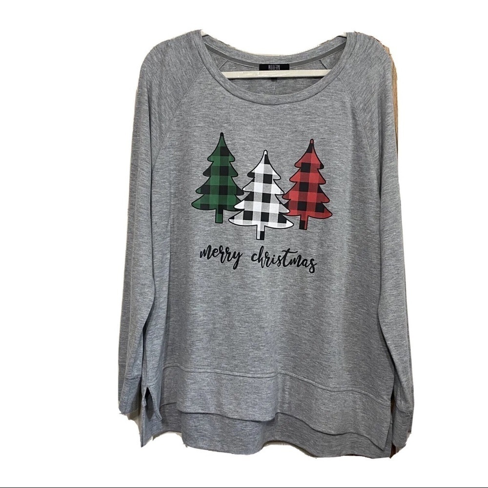 Modern Canvas Womens Long Sleeve Shirt Soft Merry Christmas Trees Sz…